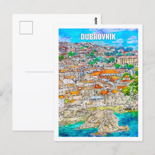 Postal Dubrovnik Croatia Travel Place Watercolor