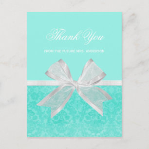 Postal Ducha Bridal Gracias Moda Aqua Damask White Bow