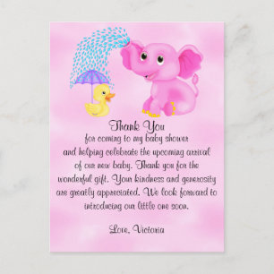 Postal Ducha de Bebe Agradecimiento Niña Elefante