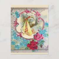 DUCHA DE BEBÉ CIGÜEÑA AMARILLA, ROSAS ROSADAS, FLO