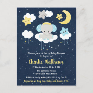 Postal Ducha de Bebé de Elefante Niño Azul y Marino