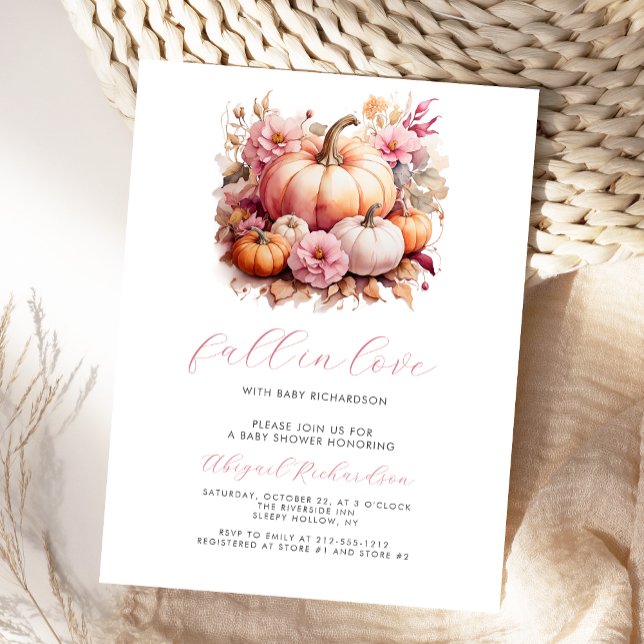 Postal Ducha de bebé de niña de calabazas florales rosada (Subido por el creador)