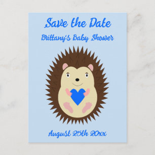 Postal Ducha de Bebé Erizo de Corazón Azul Niño