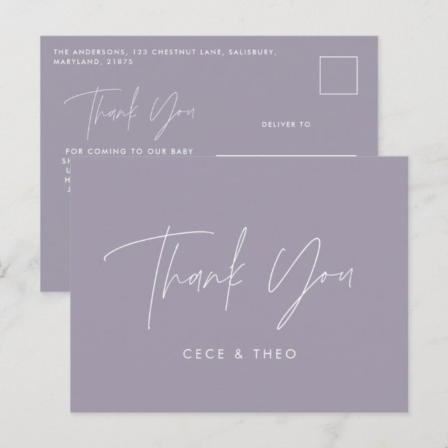 Postal Ducha de bebé gracias a lilac violeta elegante mod (Anverso / Reverso)