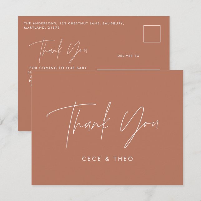 Postal Ducha de bebé gracias a terracota elegante moderno (Anverso / Reverso)