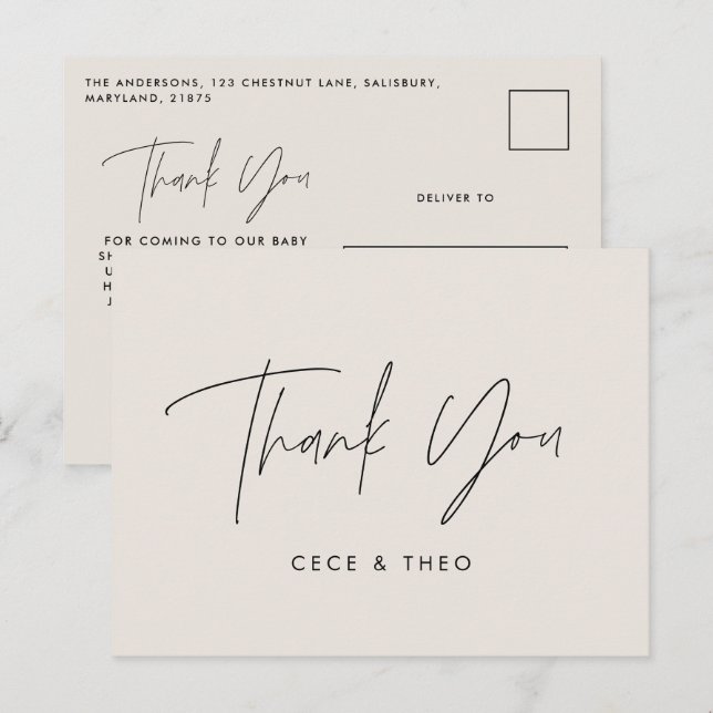 Postal Ducha de bebé gracias crema neutra elegante modern (Anverso / Reverso)