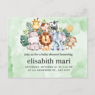 Postal ducha de bebé invitación, animales