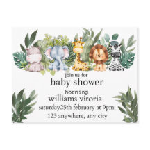 ducha de bebé invitación, animales, safari