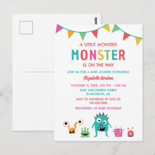 Postal Ducha de bebé Little Monster on the way Halloween