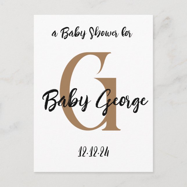 Postal Ducha de bebé monograma nombre personalizado minim (Anverso)