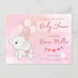 Postal ducha de bebé por invitación, elefante, chicas,