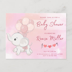 Postal ducha de bebé por invitación, elefante, chicas,