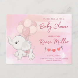 Postal ducha de bebé por invitación, elefante, chicas,