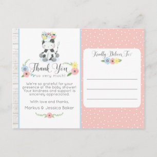 Postal Ducha de Bebe Vaca Lindo Floral Ternero Agradecimi