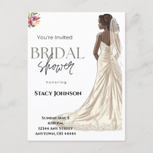 Postal Ducha de novia afroamericana personalizable