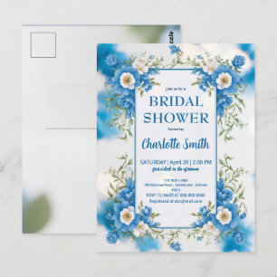 Postal ducha de novia antigua Chinoiserie azul y blanca