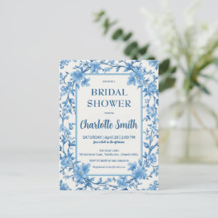 Postal ducha de novia antigua de Chinoiserie azul y blanc