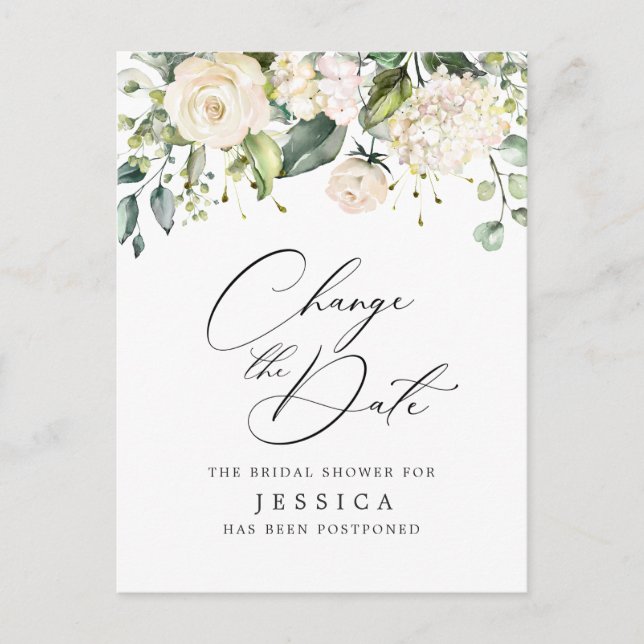 Postal Ducha de novia cambia la fecha de las flores rosas (Anverso)