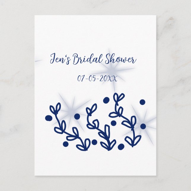 Postal Ducha de novia de lujo real estrellas azules (Anverso)