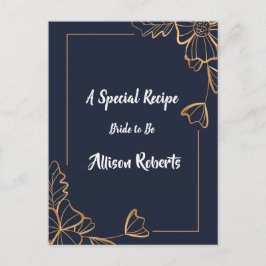 Postal Ducha de novia floral azul marino y dorado