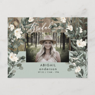 Postal Ducha de Novia Floral Blanco Follaje Sabio Rústico