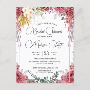 Postal Ducha de Novia Floral Borgoña Oro Eucalipto