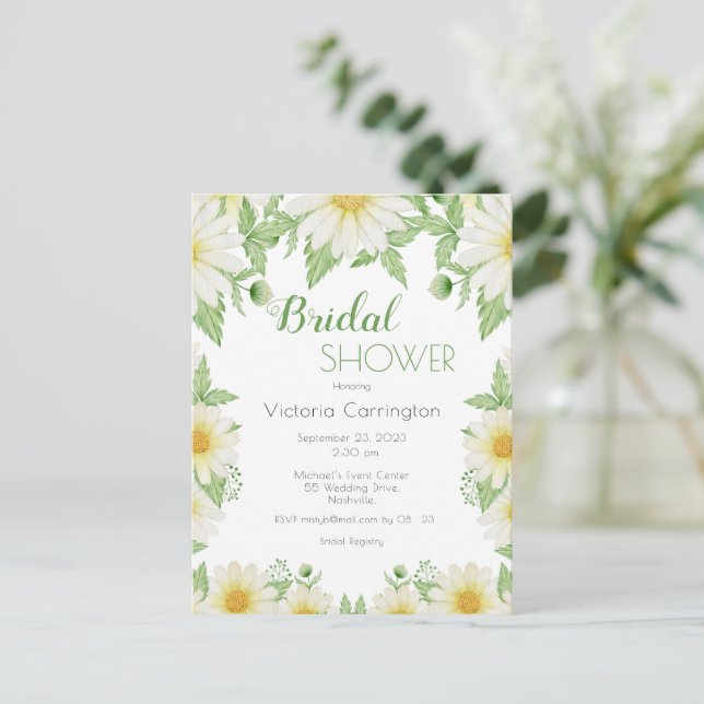 Postal Ducha de Novia Flores Blancas Amarillas Margaritas (Anverso de pie)
