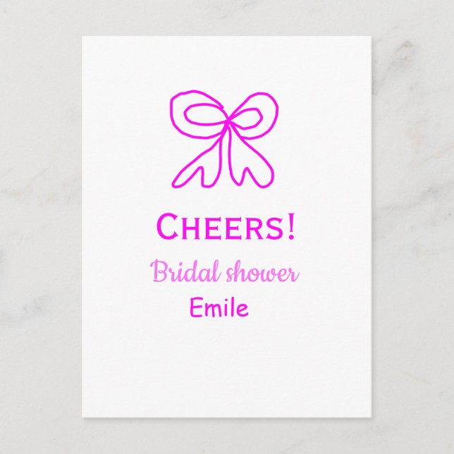 Postal Ducha de novia lazo rosa morado agregar nombre  (Anverso)