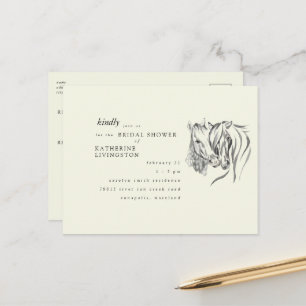 Postal Ducha de novia rústica con caballos acariciándose
