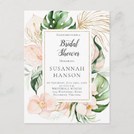 Postal Ducha de novia tropical dorada rosa Rubor