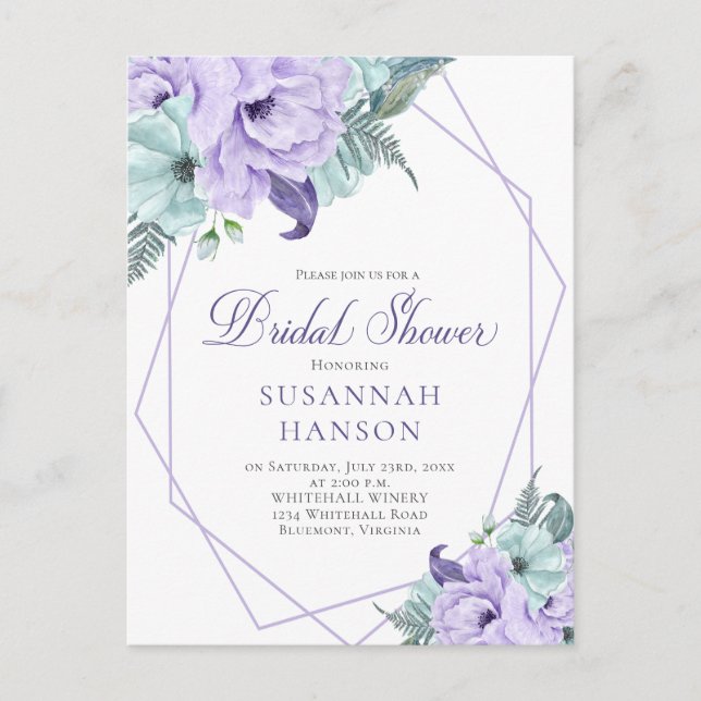 Postal Ducha de novias de lavanda y peones geométricos de (Anverso)