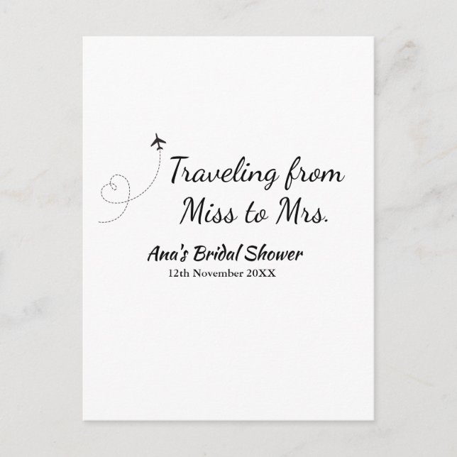 Postal Ducha de novias de viaje añada fecha de caducidad  (Anverso)