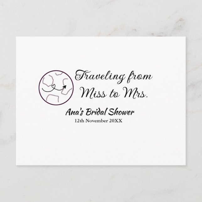 Postal Ducha de novias de viaje añada fecha de caducidad  (Anverso)