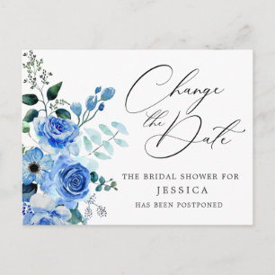 Postal Ducha nupcial pospuesta con Rosas azules elegantes
