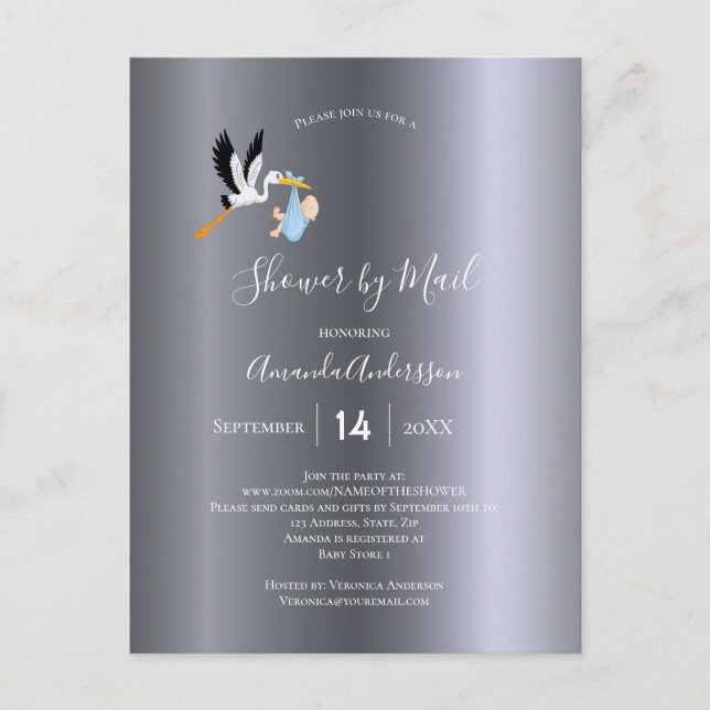 Postal Ducha por correo cigüeñas bebé plata lindo (Anverso)