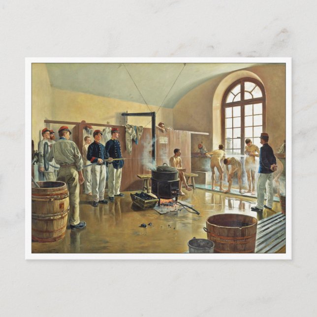 Postal Duchas en el Regimiento por Eugene Chaperon (Anverso)