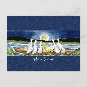Postal Duck Duckling Moon Whimsical Watercolor Postcard