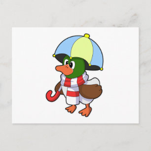 Postal Duck en Lluvia con paraguas