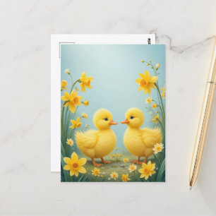 Postal Ducklings Playos Entre Daffodils