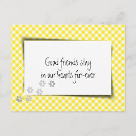 Postal Duelo por pérdida de mascota en gingham amarillo d