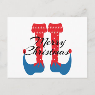 Postal Duende de fiesta de Navidad pies caprichoso