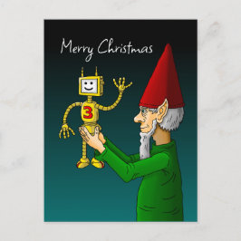 Postal Duende de Navidad con el robot que agita