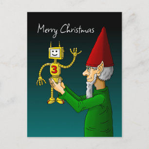 Postal Duende de Navidad con el robot que agita