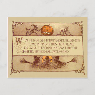 Postal Duende Jack O' Lantern Bruja Luna Murciélago