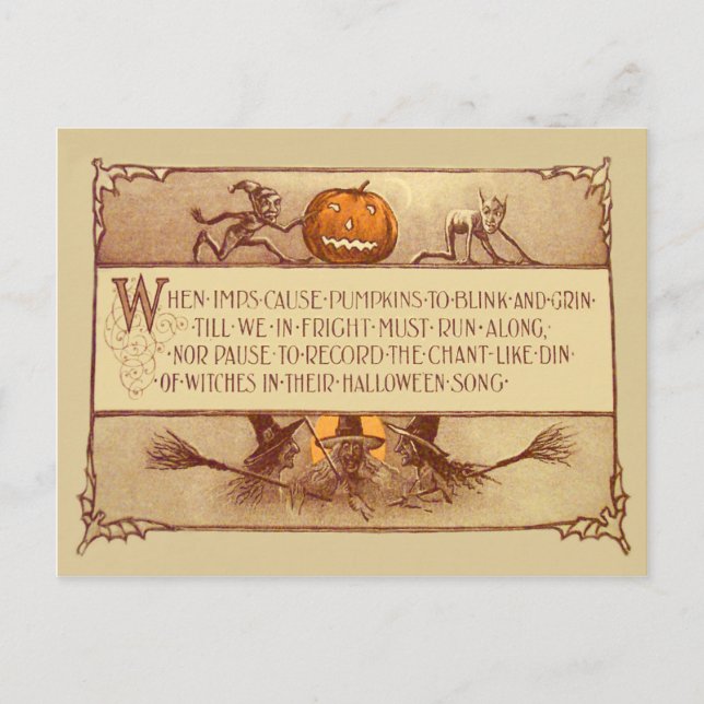 Postal Duende Jack O' Lantern Bruja Luna Murciélago (Anverso)