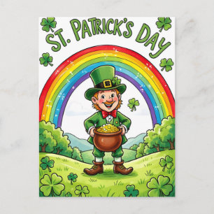 Postal Duende Leprechaun Día de San Patricio Trébol