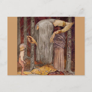 Postal Duende que ofrece una pequeña rama