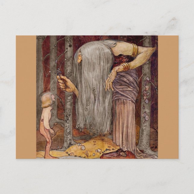 Postal Duende que ofrece una pequeña rama (Anverso)