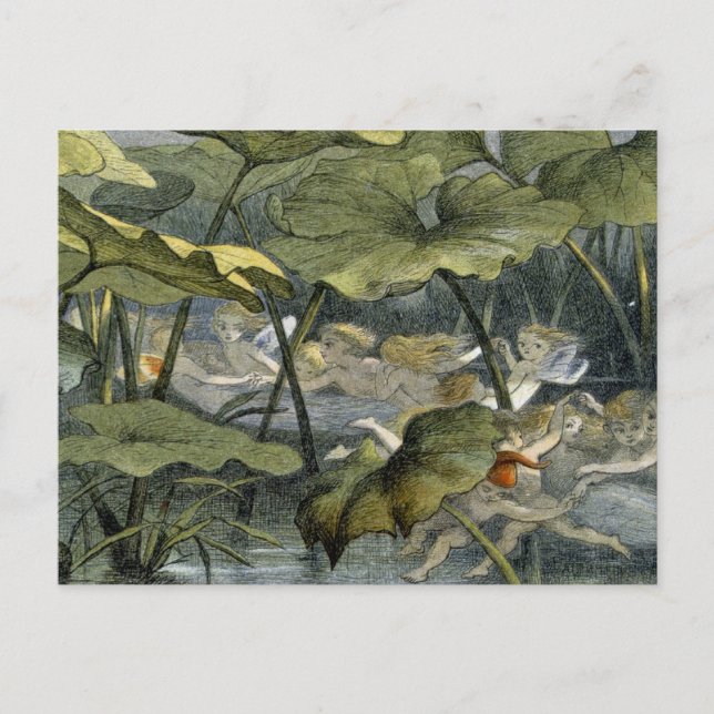 Postal Duendes de madera en el juego, ilustracion de 'en (Anverso)