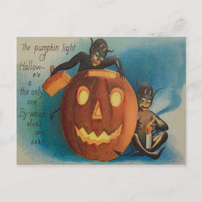 Postal Duendes duendes vela Jack O' Lantern calabaza (Anverso)